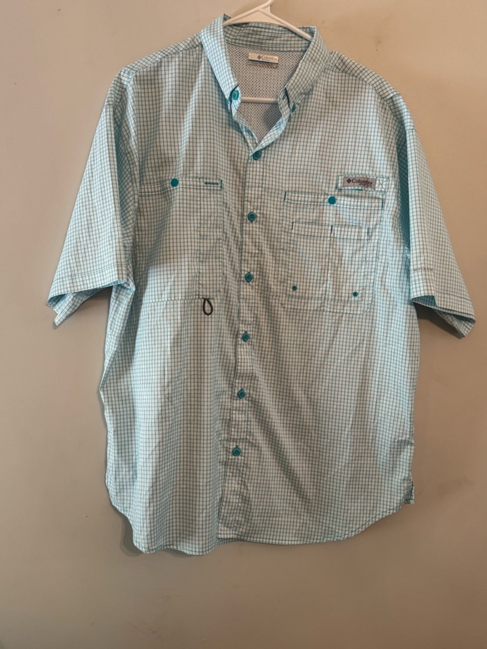 Columbia PFG Omni Shade Fishing Shirt Mens Large Plaid Short Sleeve Outdoor